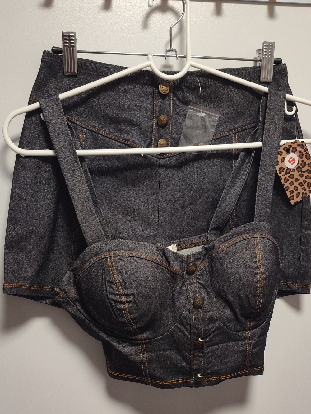 2 Piece Set Bozzolo Charcoal Denim Bustier Crop Top And Shorts